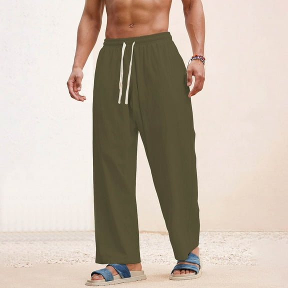 DPTALR George Men's Lightweight Cotton Straight Leg Yoga Pants for Running,Workout with Pockets,Army Green Big and Tall Men M