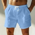 thumbnail image 1 of DPTALR Men's Linen Drawstring Shorts,Elastic Waist with Pockets for Summer,Blue,Big and Tall Men S, 1 of 5