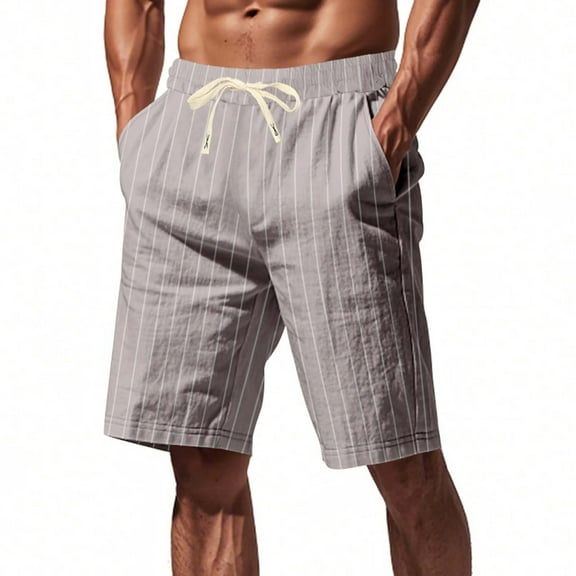 DPTALR George Men's Linen Shorts, Casual Lightweight Drawstring Shorts Elastic Waist Short Pants with Pockets #Gray Big and Tall Men S