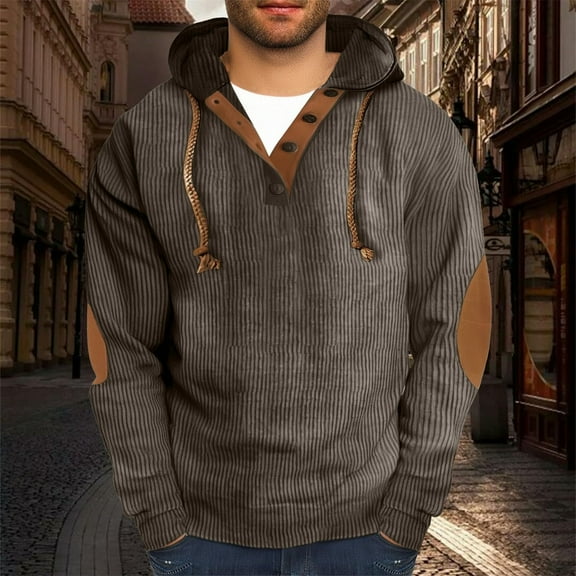DPTALR George Men's Long Sleeve Casual Corduroy Sweatshirts,Stand Collar 1/4 Button Up Pullover,Fall Sweaters,Brown,Big and Tall Men XXL