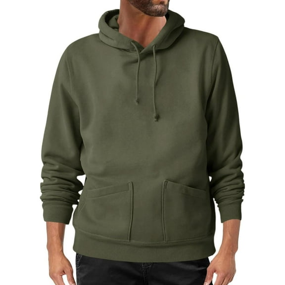 DPTALR George Men's Long Sleeve Fleece Pullover Hoodies,Solid Color with Drawstring,Army Green,Big and Tall Men S