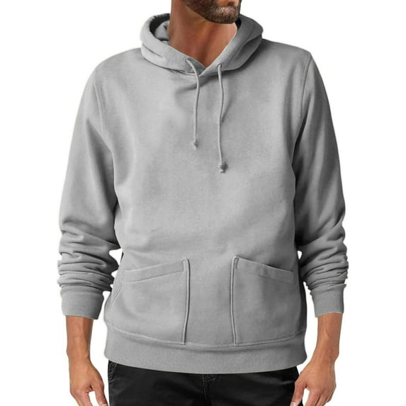 DPTALR Men's Long Sleeve Thick Pullover Hoodies,Solid Color with Drawstring,Gray,XXL