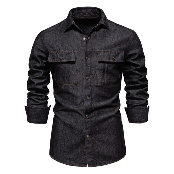 DPTALR George Men's Loose Denim Workwear Jacket Long Sleeve Hooded Casual Style,Black,Big and Tall Man XXL