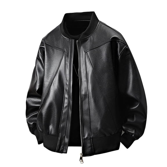 DPTALR George Men's Loose Windproof Hooded Leather Jacket Classic Solid Color Long Sleeve Retro Style,Black,Big and Tall Man M