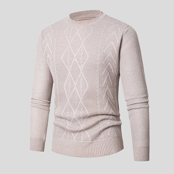 DPTALR Men's Mock Turtleneck Vintage Round Neck Solid Color Elastic Pullover Sweater Coat with Fleecing Texture,Khaki M