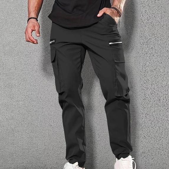 DPTALR Men's Multiple Pocket Outdoor Straight Fitness Cargo Pants, Black Big and Tall Men XL