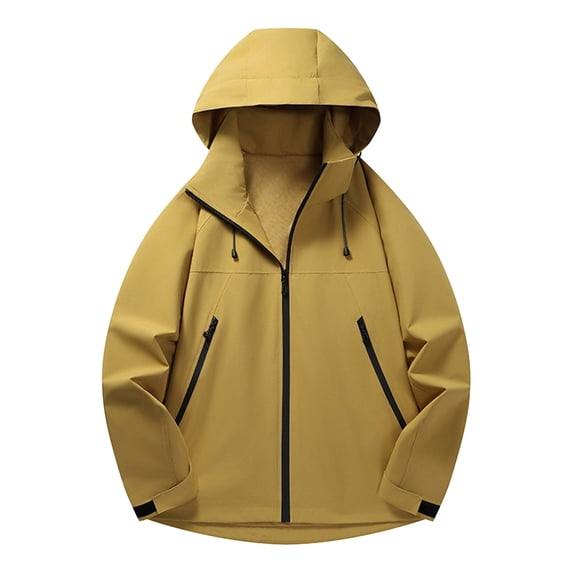 DPTALR Men's Outdoor Windproof,Waterproof Long Sleeve Hooded Jacket,Yellow,Big and Tall Men XXXL