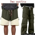 thumbnail image 1 of DPTALR Men's Plus Size Waterproof Casual Detachable Two-Piece Drawstring Long Pants,Army Green Big and Tall Men XXL, 1 of 8