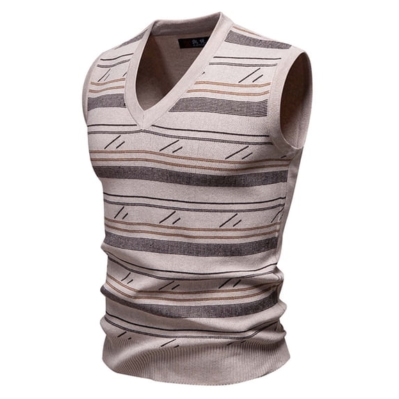 DPTALR Men's Print Elastic Knit V-Neck Tank Top,Khaki,L