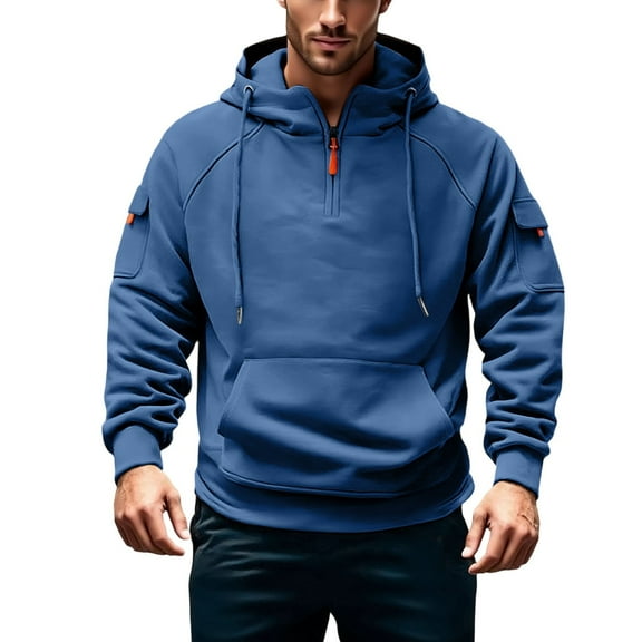 DPTALR George Men's Quarter Zip Pullover Cargo Sweatshirts with Hood,Fall Casual Comfy Soft Fleece Hoodies with Pockets,Navy,Big and Tall Men S