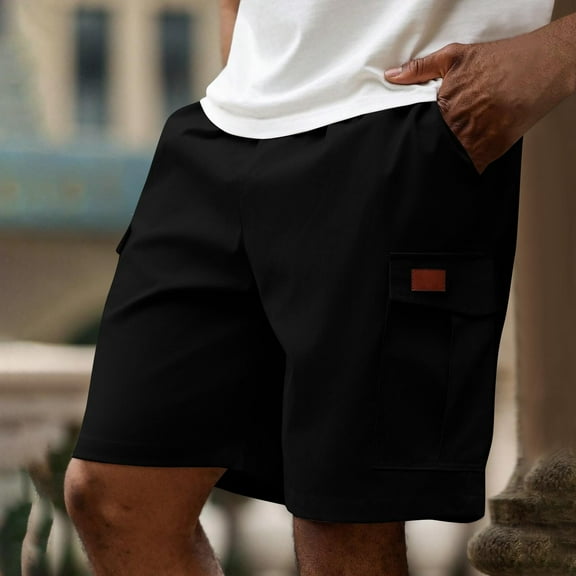 DPTALR George Men's Quick-Dry Cargo Shorts,Elastic Waistband,Wrinkle Resistant,Lightweight for Hiking,Work,Travel,Casual Wear,Black,Big and Tall Men L