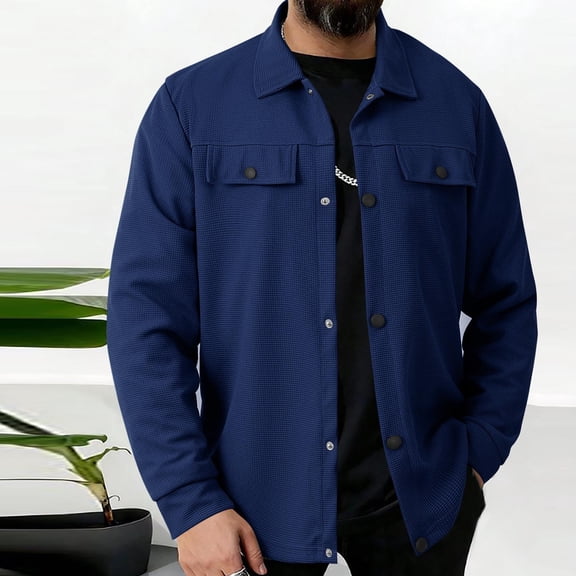 DPTALR George Men's Retro Lapel Button Jacket Solid Color Breathable Casual Style,Navy,Big and Tall Man S