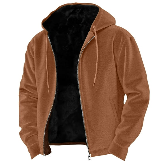 DPTALR Men's Retro Solid Color Hooded Zip-Up Casual Jacket,Gold, L