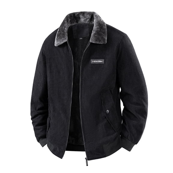 DPTALR George Men's Retro Workwear Corduroy Jacket Thickened Turn Down Collar Multi Zipper Pocket Long Sleeve,Black,Big and Tall Man M