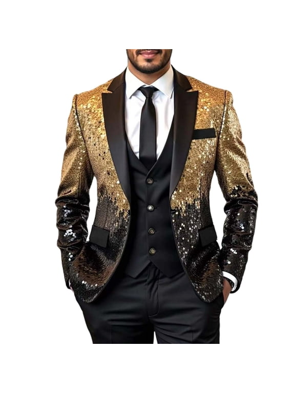 Men's Sequined Dance Suit,Colorful Accompaniment Solid Color Jacket,Black ,XL