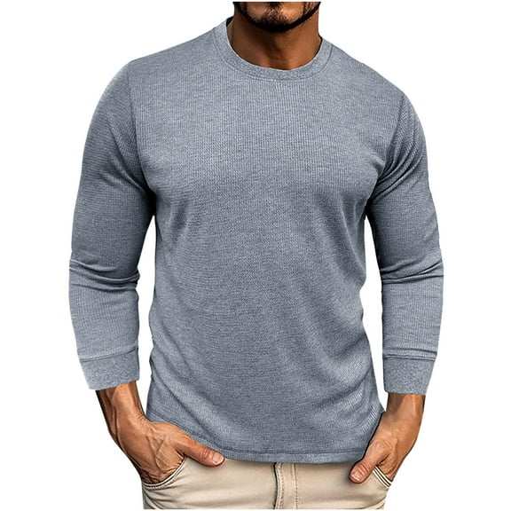 DPTALR George Men's Shirt Slim Long Sleeve Round Neck Casual Bottoming Shirt T-shirt Blouse,Gray,Big and Tall Men L
