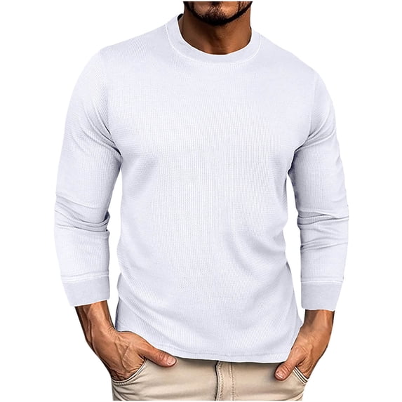 DPTALR Men's Shirt Slim Long Sleeve Round Neck Casual Shirt T-shirt Blouse,White,XL