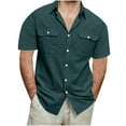 thumbnail image 1 of DPTALR Men's Short Sleeve Button Down Shirt,Casual Work Dress,Lightweight Summer with 2 Pockets,Green,L, 1 of 7