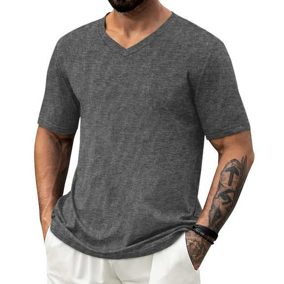 DPTALR George Men's Short Sleeve Classic V-Neck T-Shirts,Casual Summer Basic Tees,Dark Gray,Big and Tall Men XXXL
