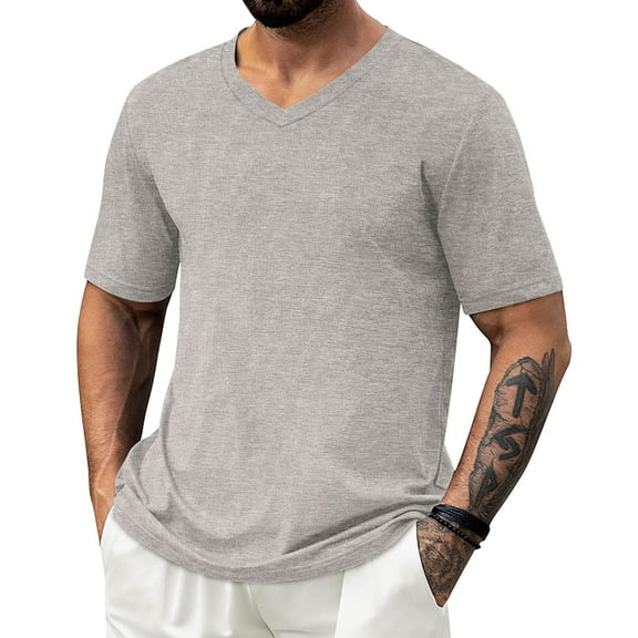 DPTALR George Men's Short Sleeve Classic V-Neck T-Shirts,Casual Summer Basic Tees,Gray,Big and Tall Men XXXL