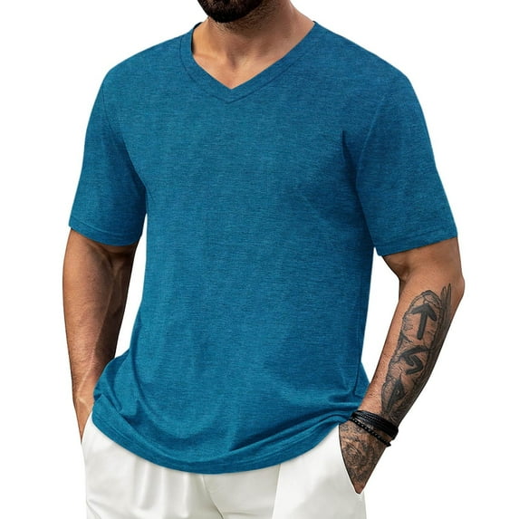 DPTALR Men's Short Sleeve Classic V-Neck T-Shirts,Casual Summer Basic Tees,Sky Blue,XXXL