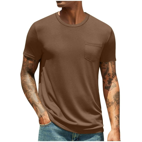DPTALR George Men's Short Sleeve Cotton Pocket T-Shirts,Moisture Wicking Plain Casual Lightweight Summer Basic Tees,Khaki,Big and Tall Men XXXL