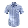 thumbnail image 1 of DPTALR Men's Short Sleeve Shirts,Gingham Summer Button Down Plaid Shirt,Blue,XXXL, 1 of 6