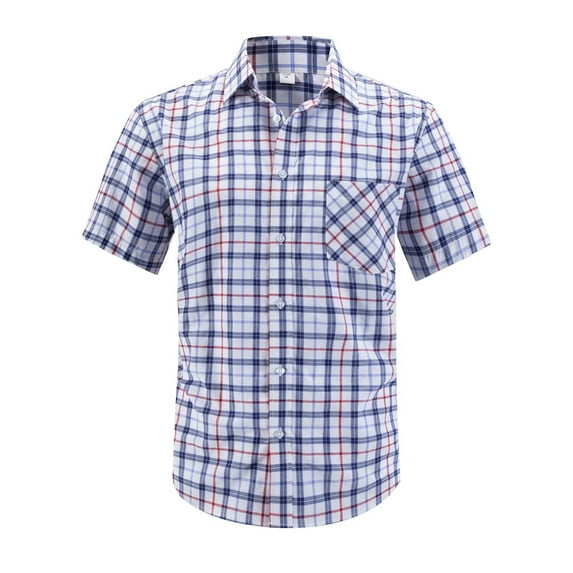 DPTALR Men's Short Sleeve Cotton Shirts,Gingham Summer Button Down Plaid Shirt,Red, M