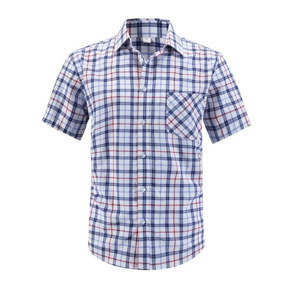 DPTALR George Men's Short Sleeve Cotton Shirts,Gingham Summer Button Down Plaid Shirt,Red,Big and Tall Men XXXL