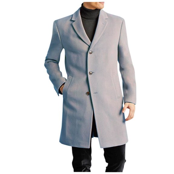 DPTALR Men's Single Breasted Trench Coat,Button Down Overcoat,Warm Dress Pea Coats,Gray,XXL
