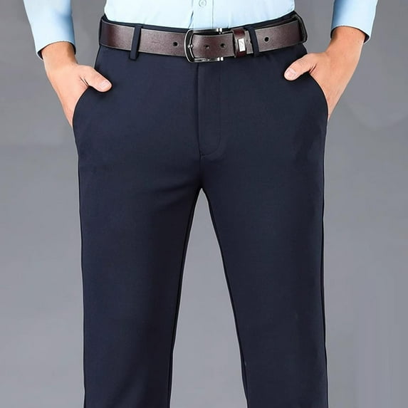 DPTALR Men's Slim Fit Flat Front Wrinkle Resistant Premium Business Casual Pants Easy Care, Versatile Style, Navy38
