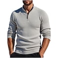 thumbnail image 1 of DPTALR Men's Slim Fit Lightweight Quarter Zip High Neck Knitted Casual Sweater,Gray,S, 1 of 5
