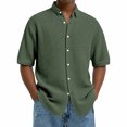 thumbnail image 1 of DPTALR Men's Slim Fit Solid Button Shirt Short Sleeve Turndown Collar Business Casual Style,Army Green,Big and Tall Man S, 1 of 6