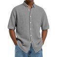 thumbnail image 1 of DPTALR Men's Slim Fit Solid Button Shirt Short Sleeve Turndown Collar Business Casual Style,Gray,Big and Tall Man XL, 1 of 6