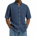 thumbnail image 1 of DPTALR Men's Slim Fit Solid Button Shirt Short Sleeve Turndown Collar Business Casual Style,Navy,Big and Tall Man XXXXL, 1 of 6