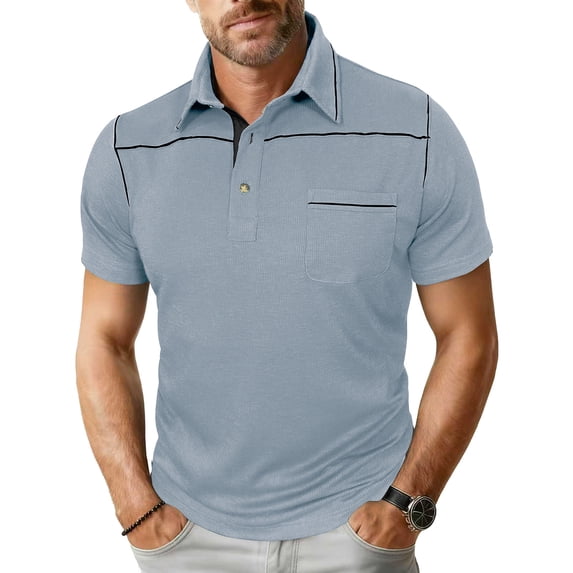DPTALR Men's Slim Fit Solid Button Shirt Turndown Collar Short Sleeve with Pocket Business Casual,Gray,Big and Tall Man L