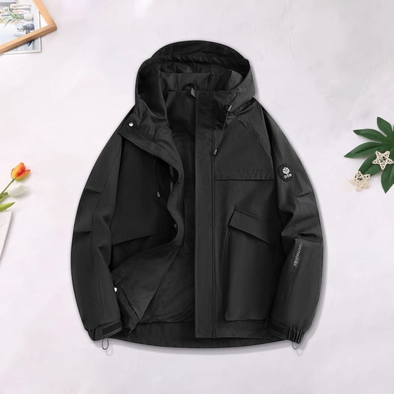 DPTALR Men's Slim Fit Solid Color Hooded Jacket Full Zipper Pocket Long Sleeve Casual Fashion,Black, XXL