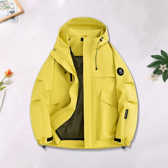 DPTALR George Men's Slim Fit Solid Color Hooded Jacket Full Zipper Pocket Long Sleeve Casual Fashion,Yellow,Big and Tall Man S