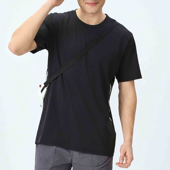 DPTALR Men's Slim Fit Solid Elastic T-Shirt Round Neck Short Sleeve Breathable Casual Fitness Style,Black, L