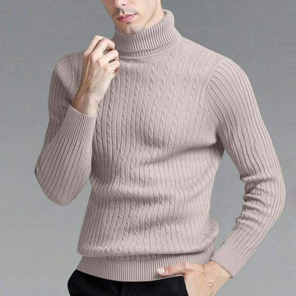 DPTALR George Men's Slim Fit Turtleneck Sweater - Cable Knit, Thermal Pullover #Beige Big and Tall XL