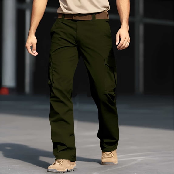 DPTALR Men's Solid Casual Cargo Pants, Elastic Waist, Pocket Design for Outdoors, Army Green Big and Tall Men S