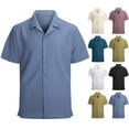 thumbnail image 1 of DPTALR Men's Solid Color Beach Turndown Collar Button Short Sleeve Loose Casual Shirt,Pink,Big and Tall Men L, 1 of 6