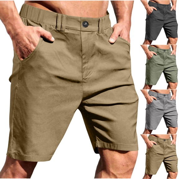 DPTALR George Men's Solid Color Cargo Shorts Elastic Waist Button Closure Casual Multi-Pocket Shorts,Black,Big and Tall Men S