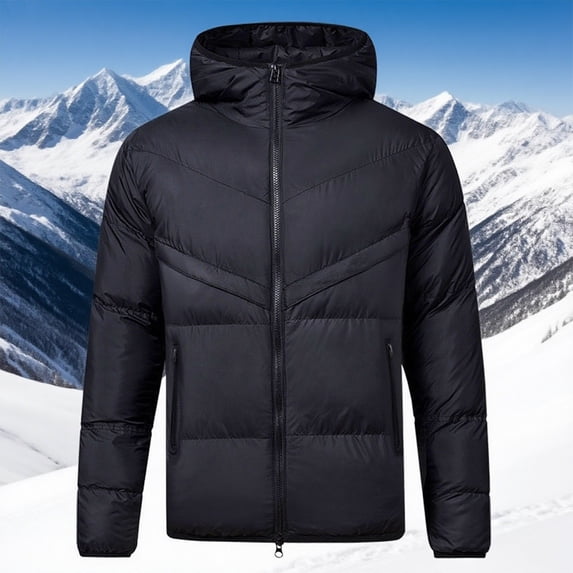 DPTALR Men's Solid Color Casual Large Size Thickened Long Sleeve Zipper Hooded Outdoor Winter Parka,Black,Big and Tall Men XXL