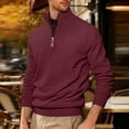 thumbnail image 1 of DPTALR Men's Solid Color Casual Loose Twill Half-Zipper Long Sleeve Stand-Up Collar Sweatshirt,Wine,， M, 1 of 9