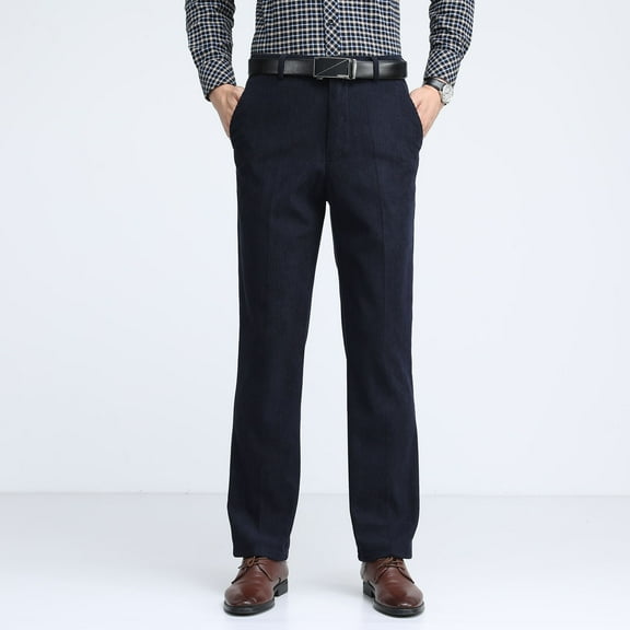 DPTALR George Men's Solid Color Corduroy High Waist Straight Leg Trousers with Button Zipper Pockets,Blue Big and Tall Men S