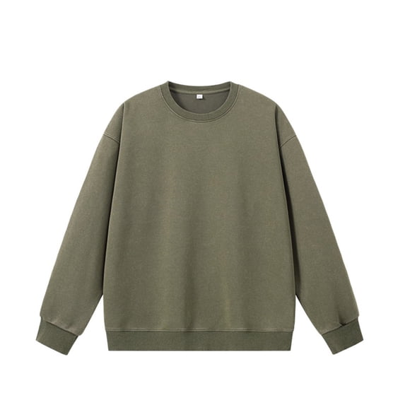 DPTALR Men's Solid Color Distressed Long-Sleeve Round-Neck Pullover Sweatshirt,Army Green,Big and Tall Men XXXL