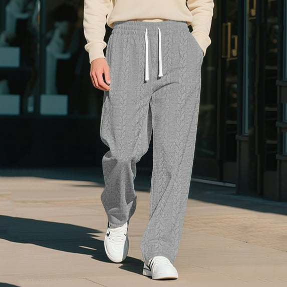 DPTALR George Men's Solid Color Drawstring Elastic Waist Pocket Pants for Casual Wear,GrayL