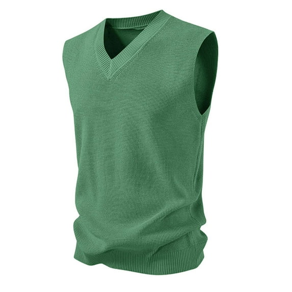 DPTALR Men's Solid Color Elastic Knit V-Neck Tank Top,Green Big and Tall Men M