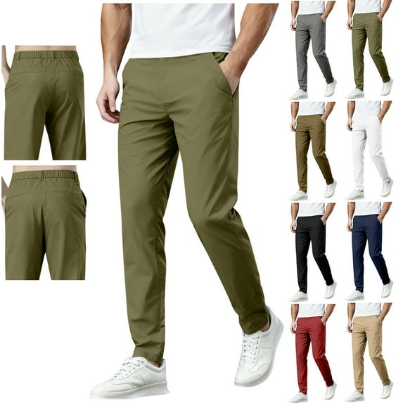 DPTALR Men's Solid Color Elastic Waist Casual Full-Length Pants with Pockets,Brown,Big and Tall Men XXL